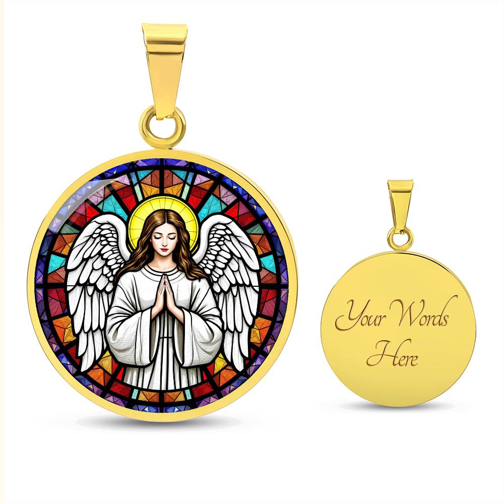 Guardian Angel Faux Stain Glass Pendant Necklace