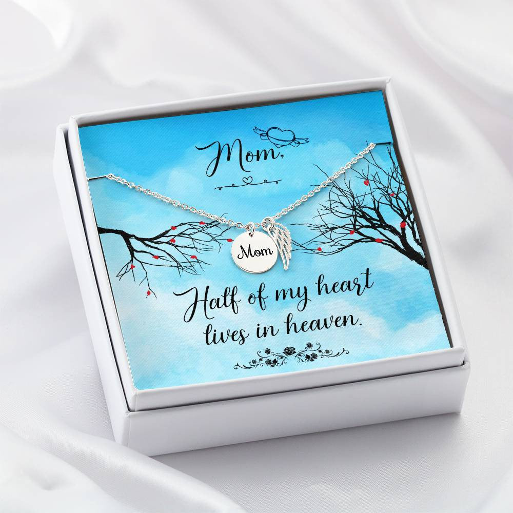 Mom Memorial Necklace Half of my Heart Lives in Heaven-[Heartfelt Family Gift]