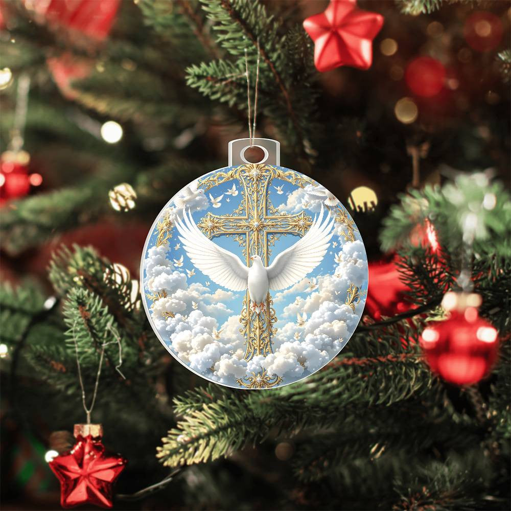 Cross and Dove Clear Acrylic Christmas Ornament-[Heartfelt Family Gift]