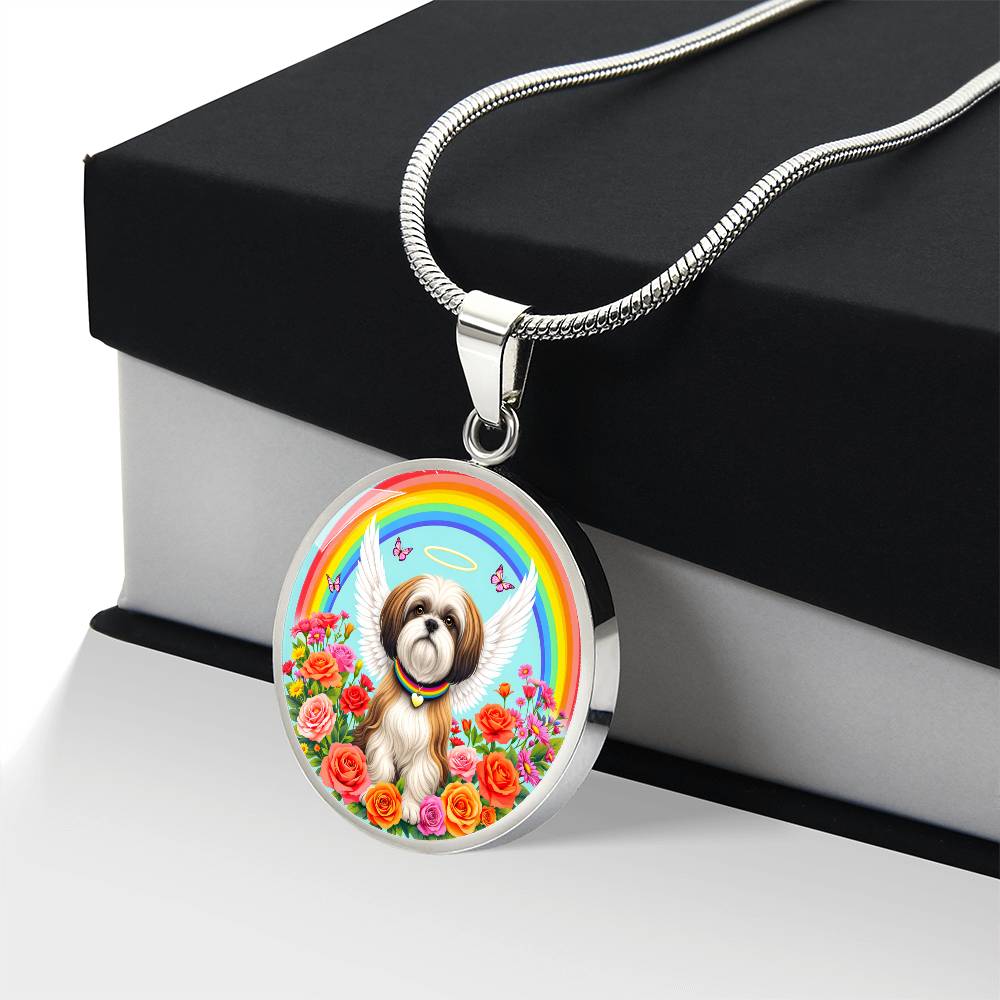 Shih Tzu Memorial Necklace with Rainbow Bridge, Personalized Pet Keepsake Pendant