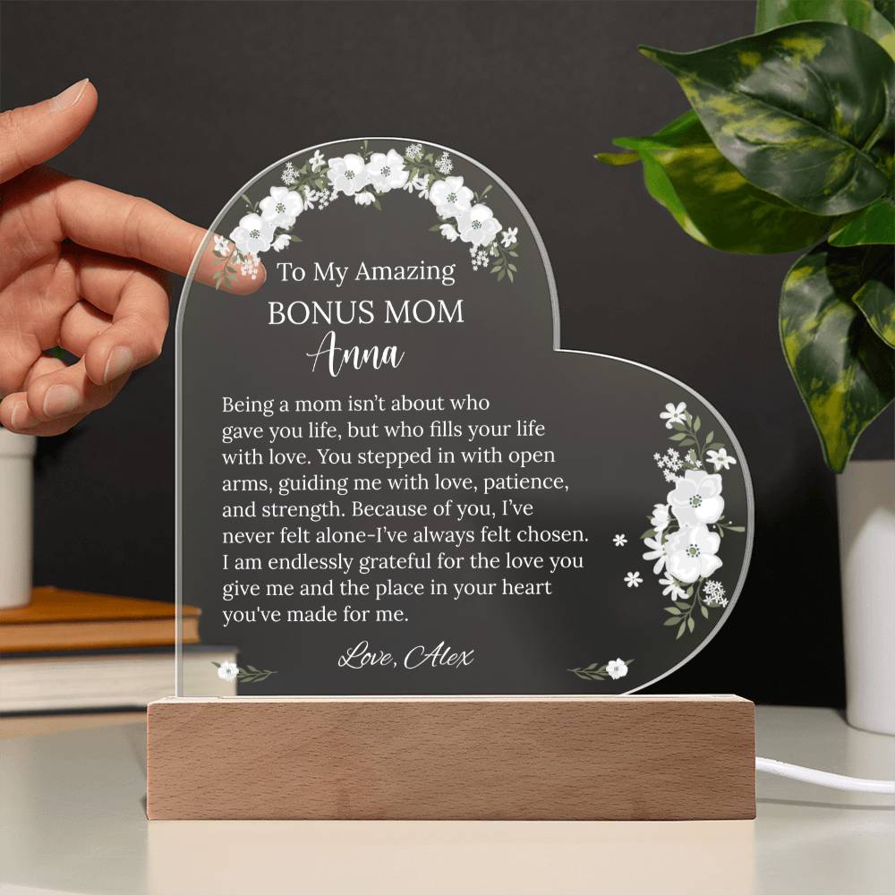 Bonus Mom Acrylic Heart Plaque
