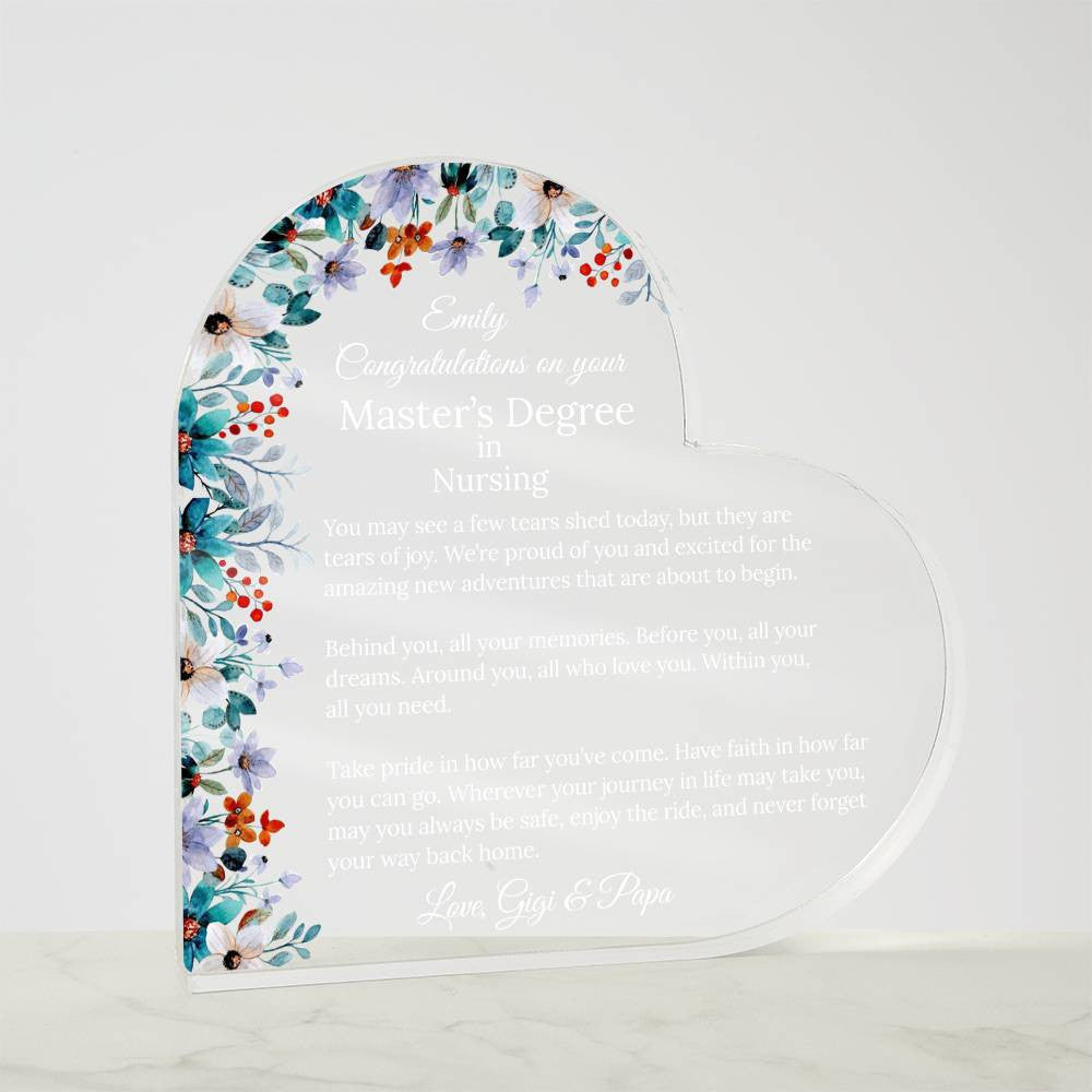Personalized Master's Degree Heart Plaque