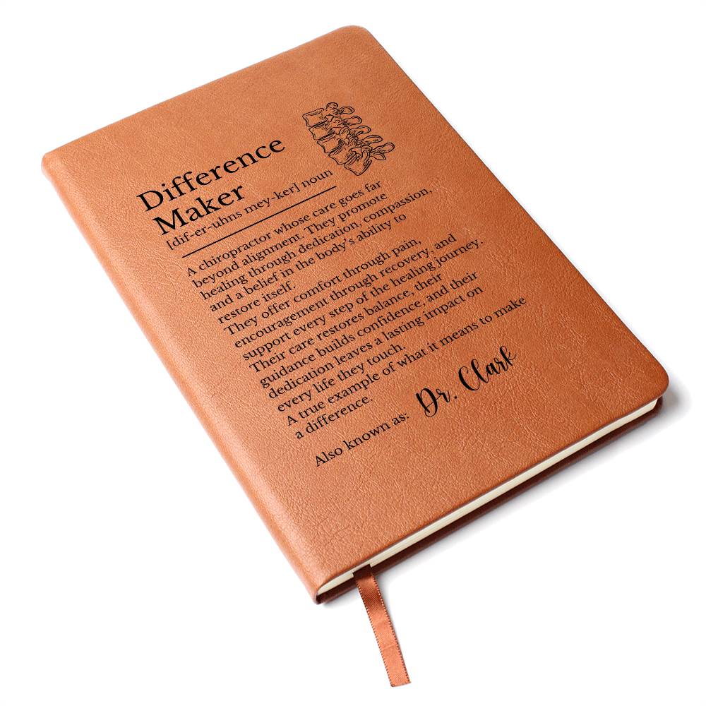 Chiropractor Gift Journal, Spine Doctor Vegan Leather Notebook, Inspirational Gift for Difference Makers, Chiropractic Keepsake