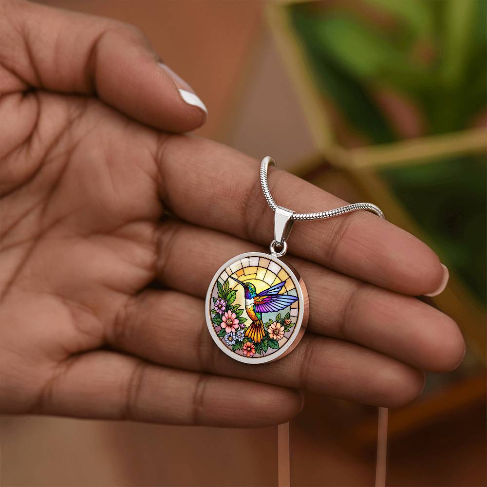 Hummingbird Floral Necklace with Engraving