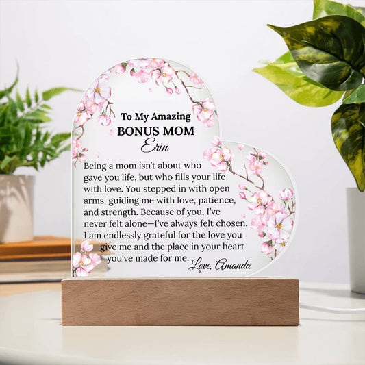 Bonus Mom Acrylic Heart Plaque