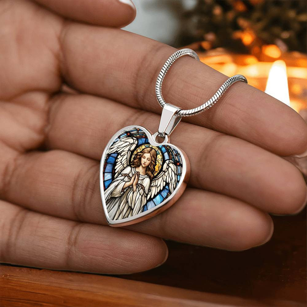 Guardian Angel Heart Necklace with Engraving-[Heartfelt Family Gift]