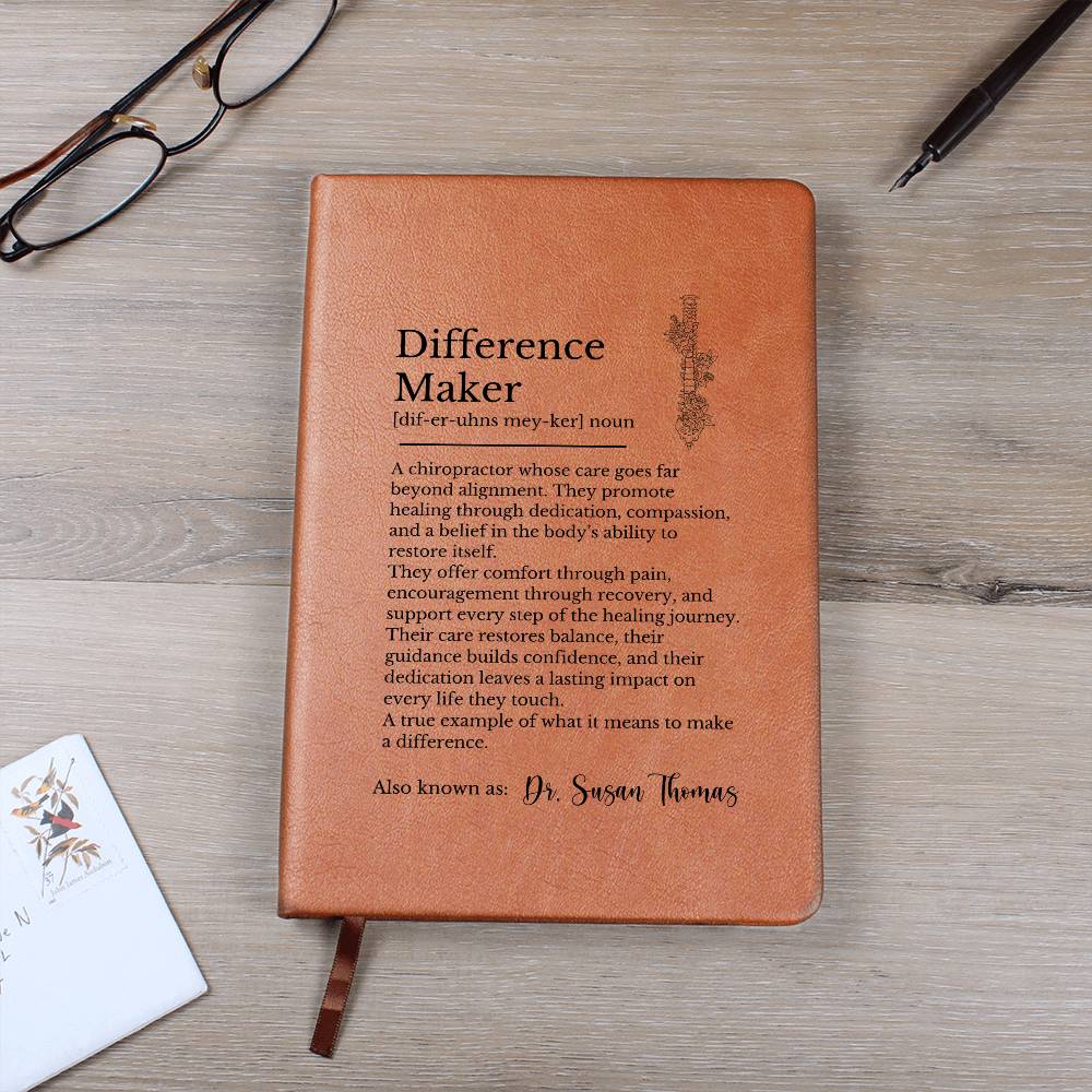 Chiropractor Gift Journal, Spine Doctor Vegan Leather Notebook, Inspirational Gift for Difference Makers, Chiropractic Keepsake