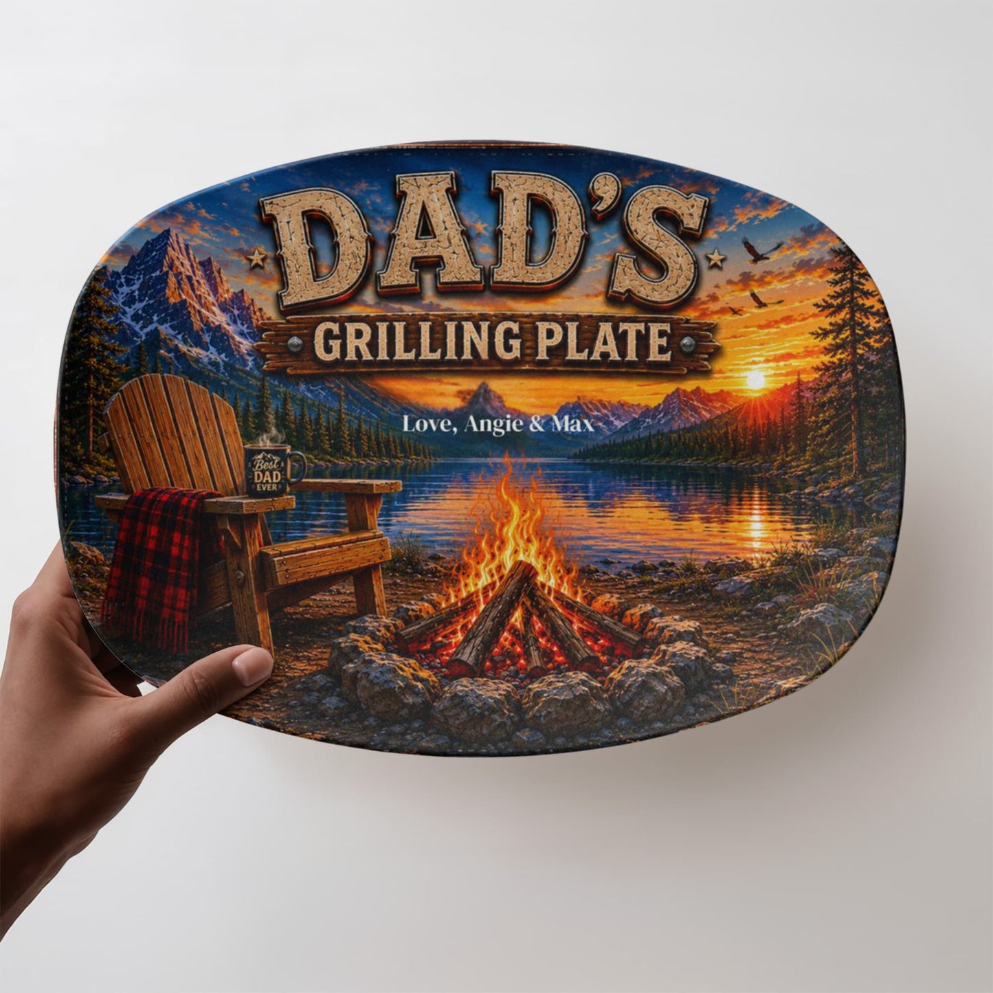 Personalized Dad's Grilling Plate, Custom BBQ Gift for Father, Outdoor Camping Themed Platter, Unique Father's Day Present