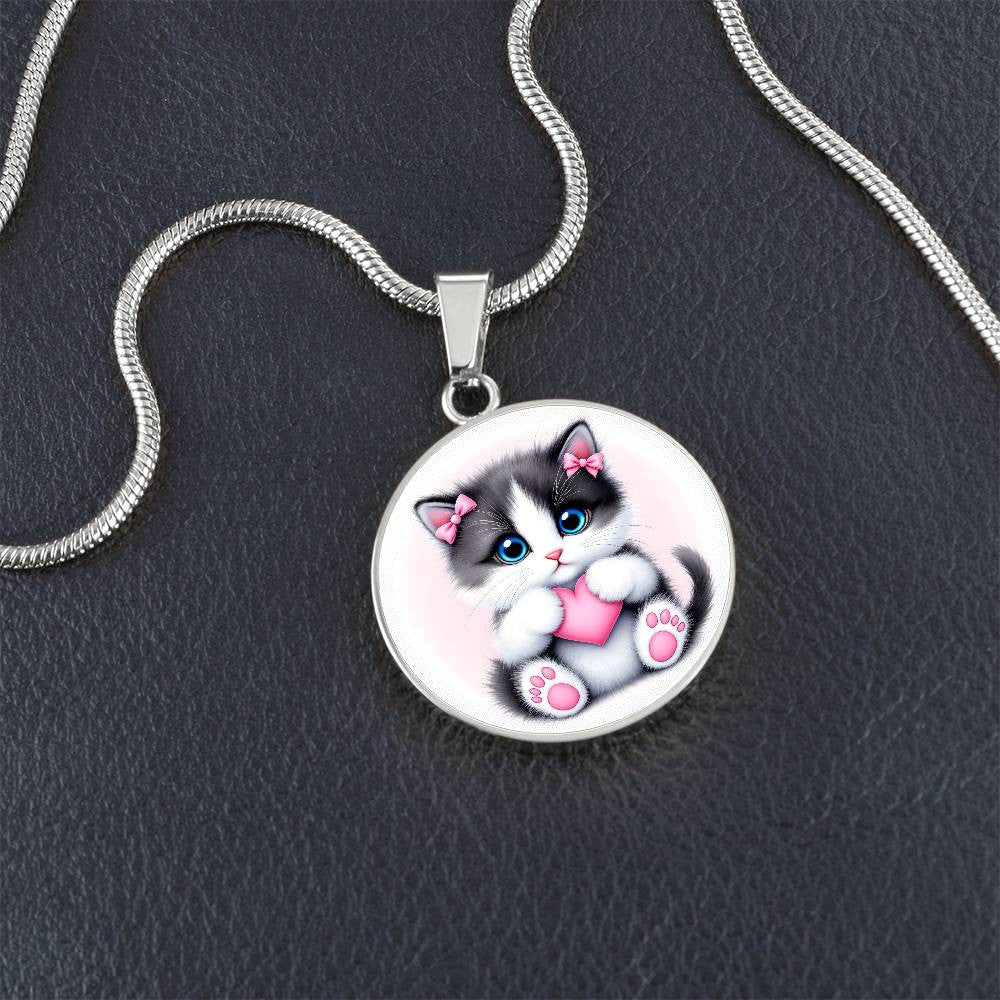 Cat Kitty Heart Necklace Pendant Necklace with Engraving-[Heartfelt Family Gift]