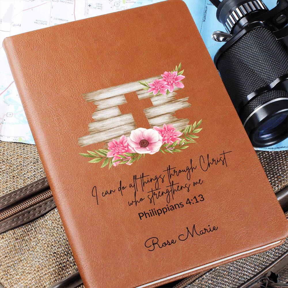 Personalized Bible Verse Journal, I Can Do All Things Through Christ Philippians 4:13, Christian Gift for Women, Custom Name Scripture Keepsake