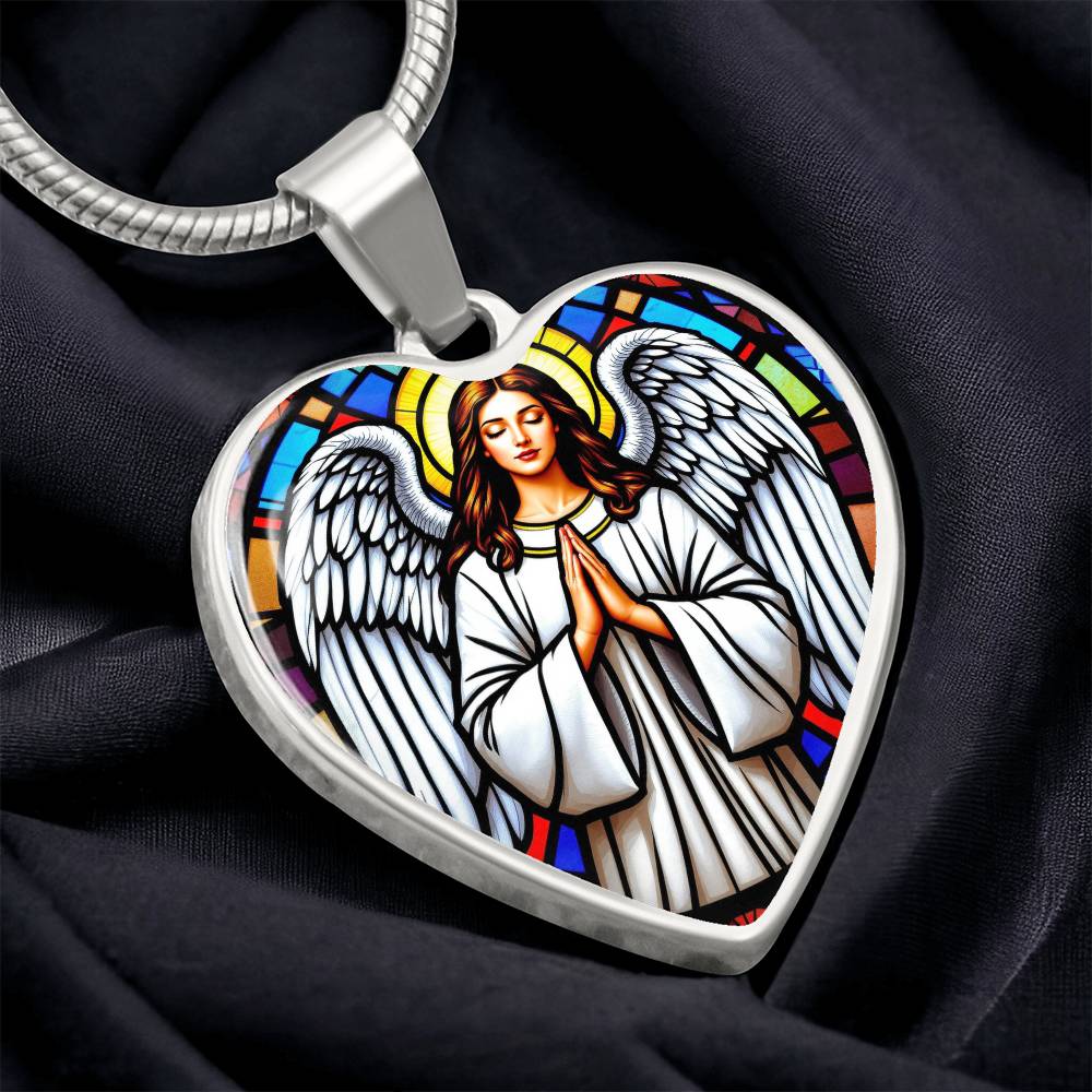 Guardian Angel Faux Stain Glass Pendant Necklace