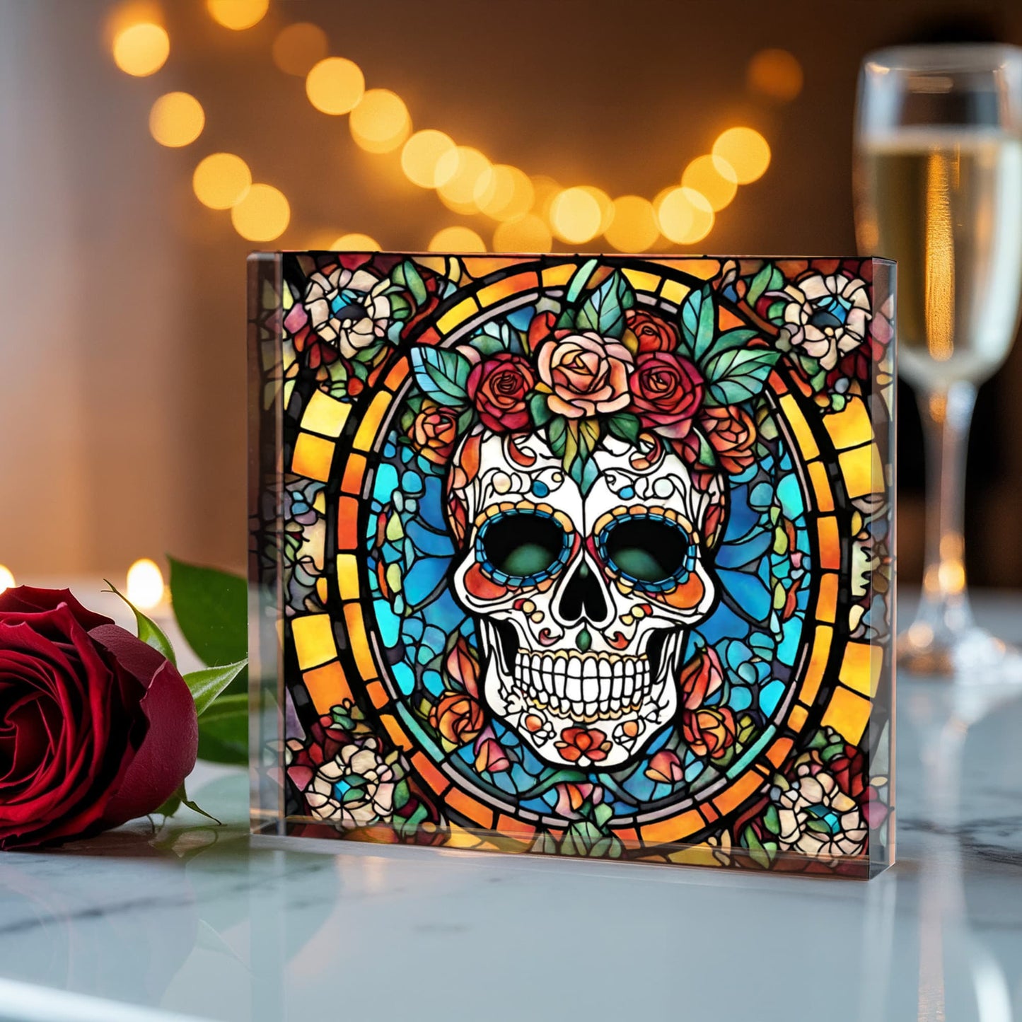 Sugar Skull Stained Glass Acrylic Decor
