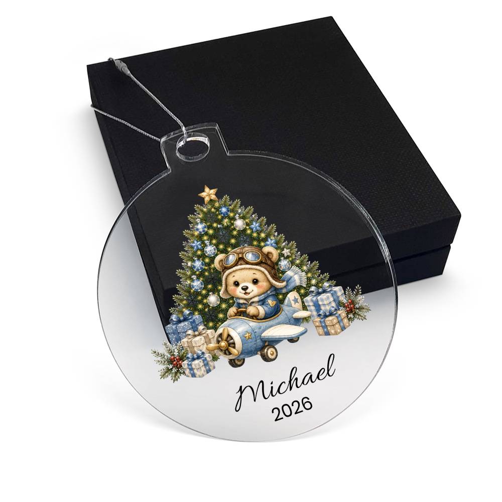 Personalized Teddy Bear Airplane Pilot Christmas Ornament
