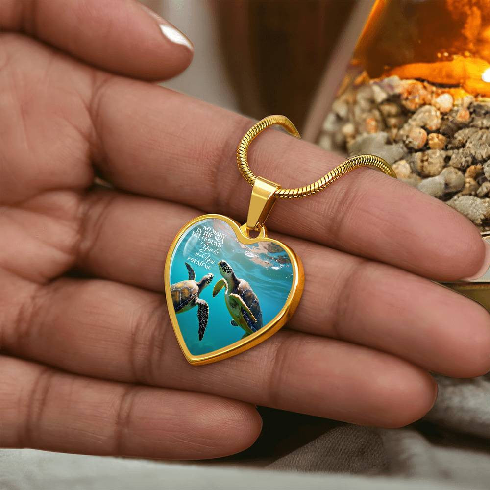 So Many In The Sea Turtles Heart Necklace with Engraving-[Heartfelt Family Gift]
