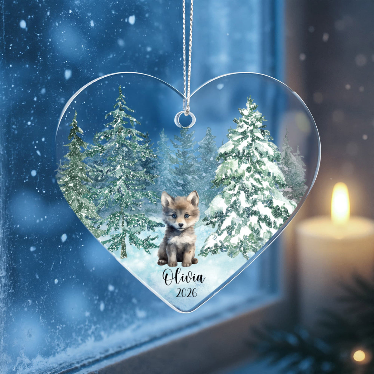 Wolf Woodland  Animal Heart Christmas Ornament for Kids