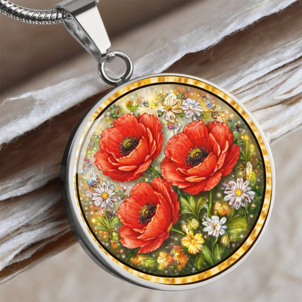 Red Poppy Flowers Personalized Engraved Necklace Bracelet or Keychain