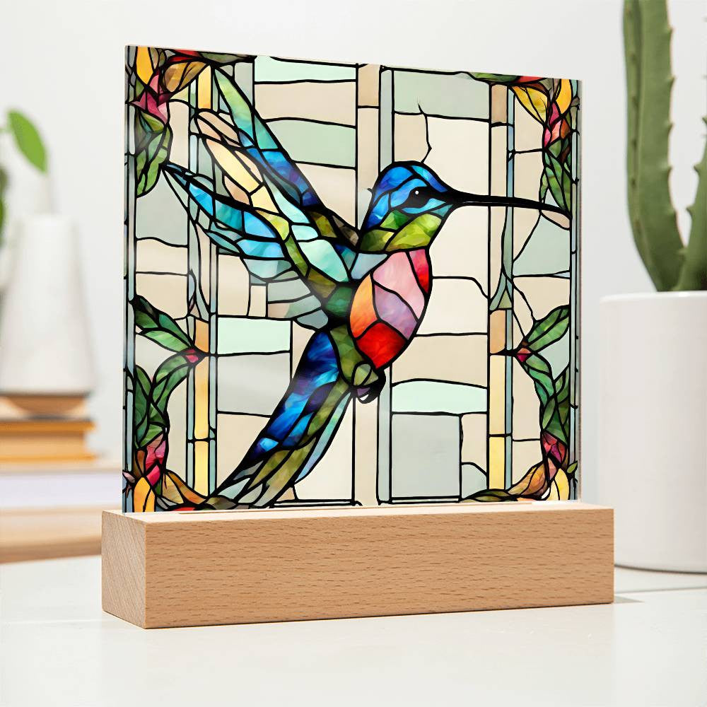 Hummingbird Acrylic Plaque, Gift for Mom or Grandma, Christmas, Birthday, Bird Lover Gifts,  Stained Glass Art, Hummingbird Gift, Nature lover-[Heartfelt Family Gift]