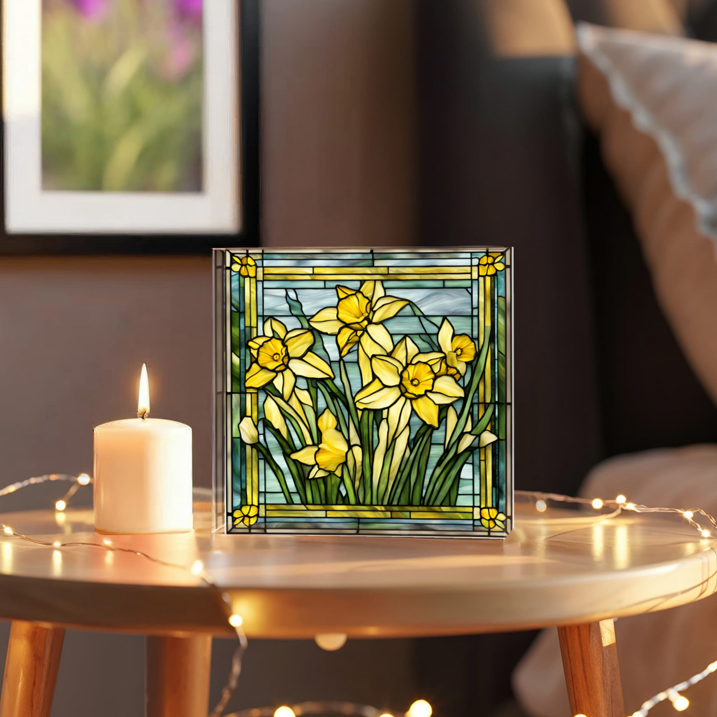Daffodil Flower Stained Glass Acrylic Plaque