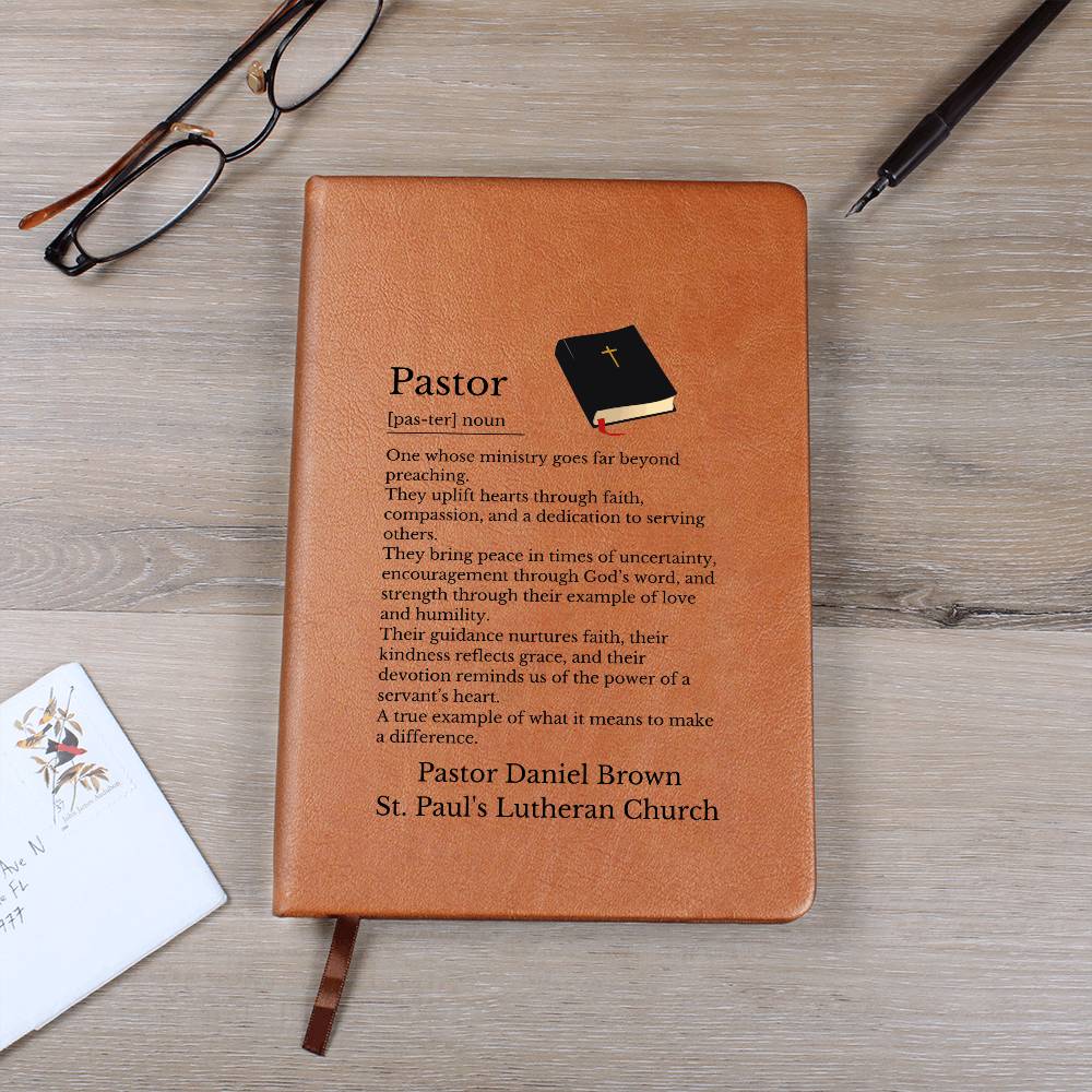 Pastor Vegan Leather Journal Personalized Religious Gift, Custom Name Notebook, Faith Inspired Diary, Inspirational Church Present