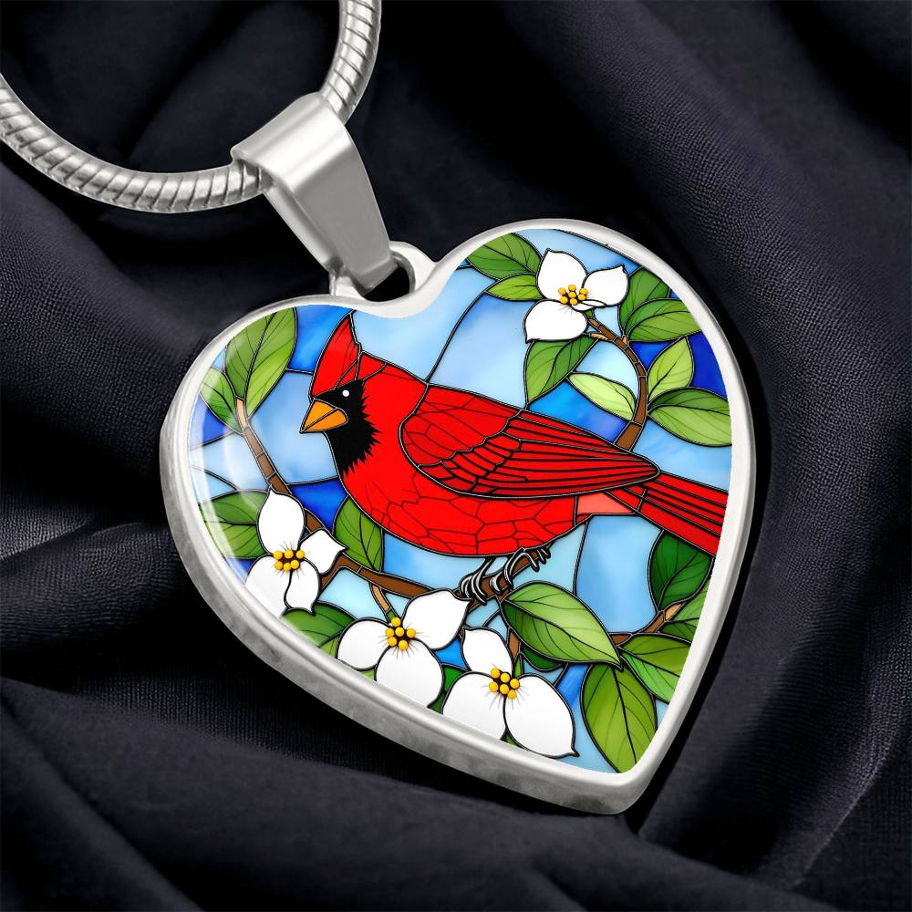 Cardinal Faux Stain Glass Pendant Necklace