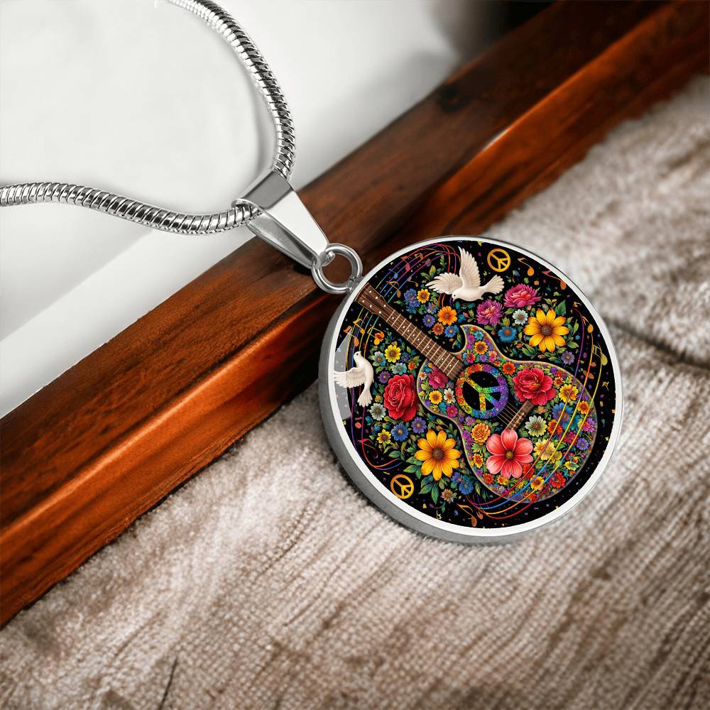Peace Love Guitar Necklace with Engraving