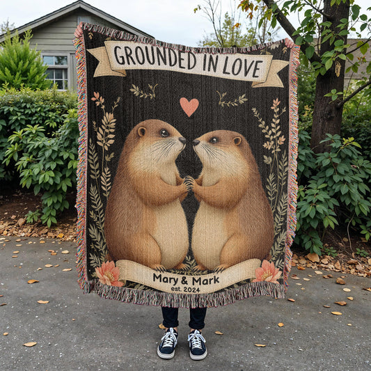 Groundhog Couple Woven Cotton Throw Blanket-[Heartfelt Family Gift]