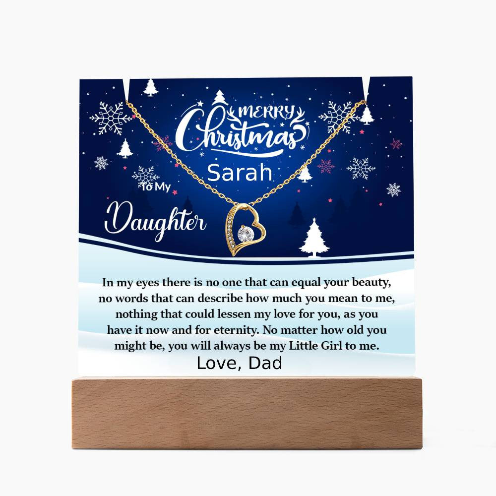 Daughter Christmas LED Acrylic Heart Necklace and Plaque Gift Set-[Heartfelt Family Gift]