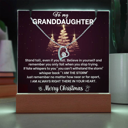 Granddaughter Christmas LED Acrylic Heart Necklace & Plaque Gift set-[Heartfelt Family Gift]