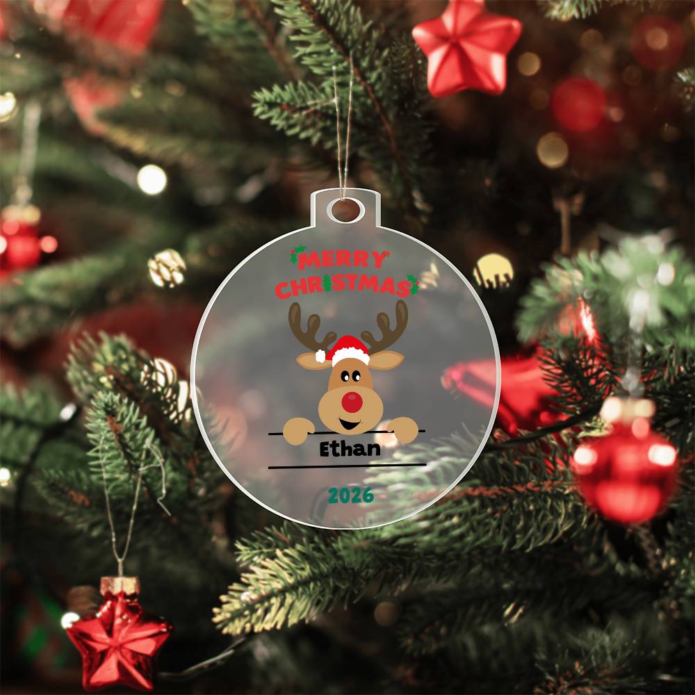 Personalized Reindeer Christmas Ornament for Kids - Customizable Boys and Girls Holiday Decor