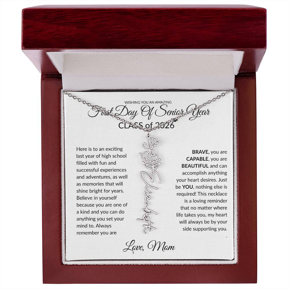 1st Day of Senior Year Class of 2026 Birthflower Name Necklace
