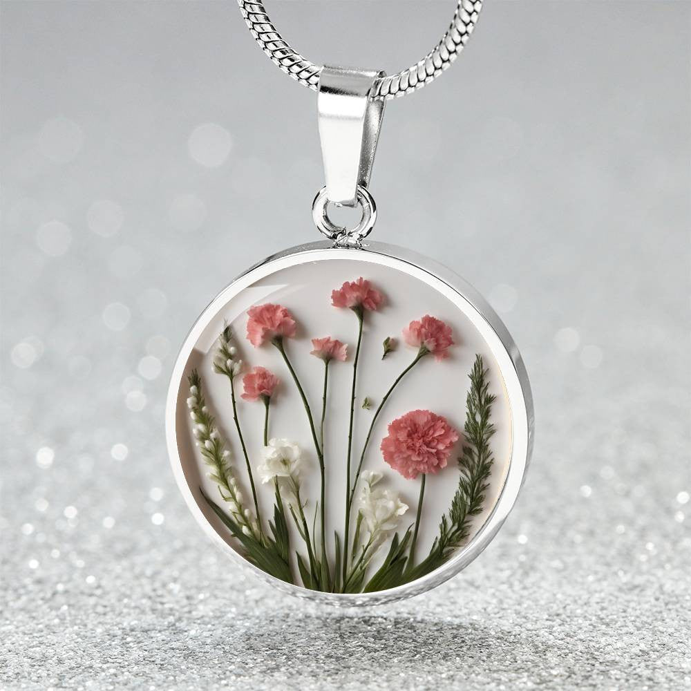 January Birthflower Necklace Carnation and Snow drop Floral pendant-[Heartfelt Family Gift]