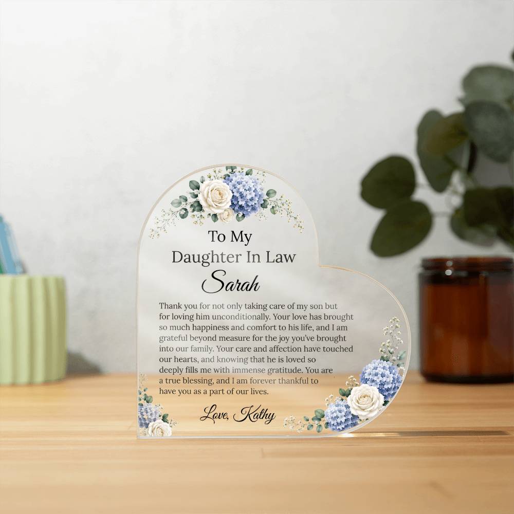 Personalized Heart Acrylic Plaque Gift for Daughter-In-Law