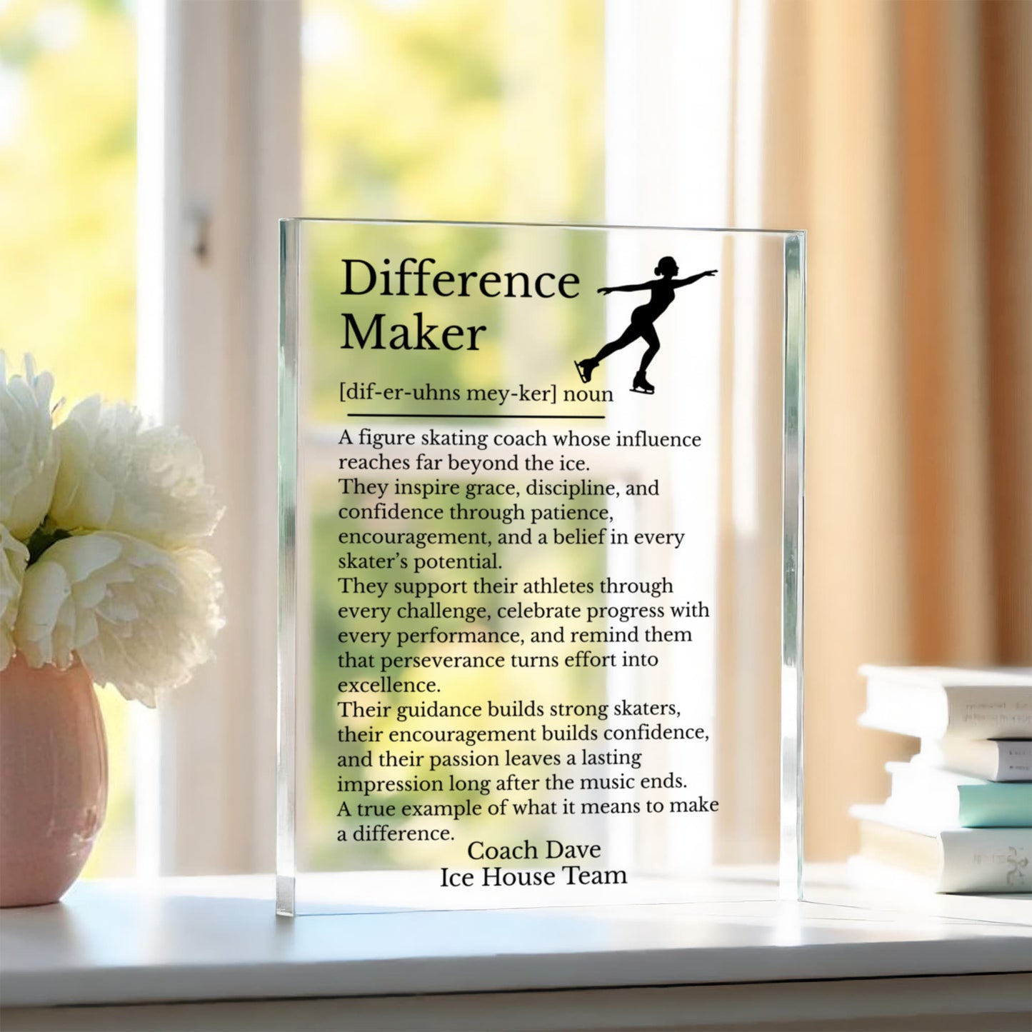 Figure Skating Coach Plaque, Skating Coach Gift, Difference Maker Acrylic Block, Inspirational Coach Plaque, Motivational Coach Gift, Personalized