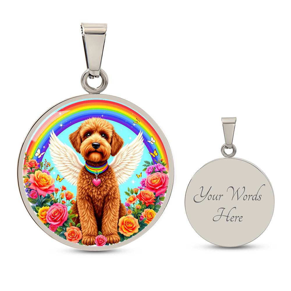 Brown Poodle Angel Rainbow Bridge Memorial Necklace with Engraving-[Heartfelt Family Gift]