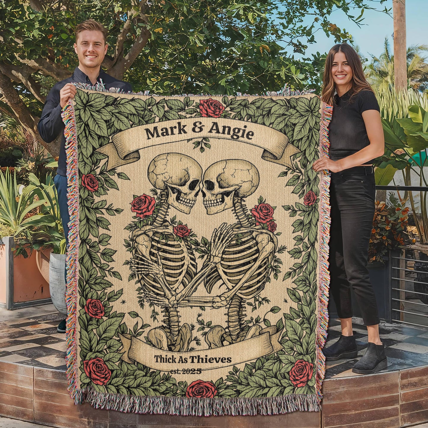 Personalized Skeleton Couple Woven Blanket-[Heartfelt Family Gift]