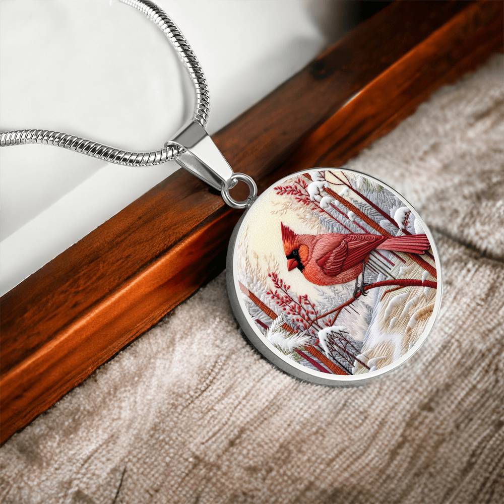 Carinal Round Pendant Necklace in Gold or silver