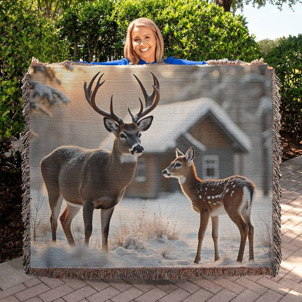 Buck and Fawn Deer Woven Blanket-[Heartfelt Family Gift]