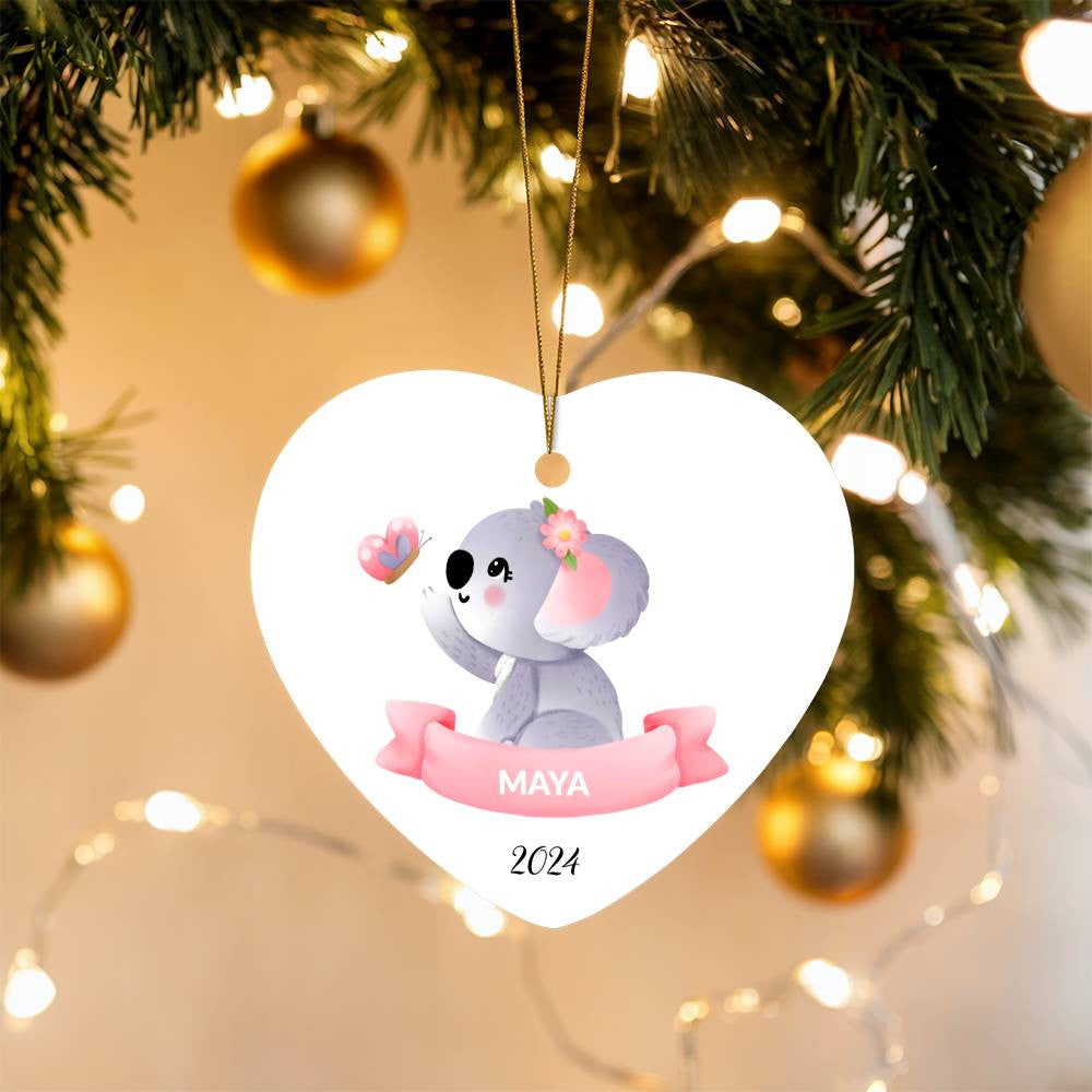 Girls Koala Bear Gloss Heart Ornament-[Heartfelt Family Gift]