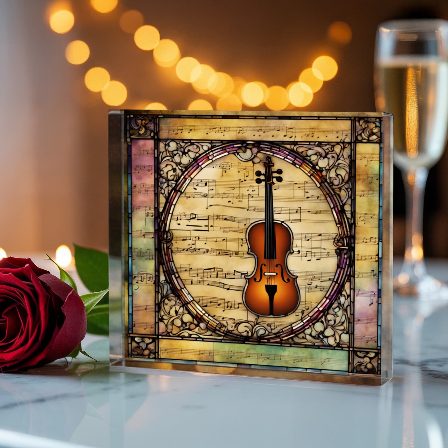 Violin Stained Glass Style Acrylic Decor for Music Lover