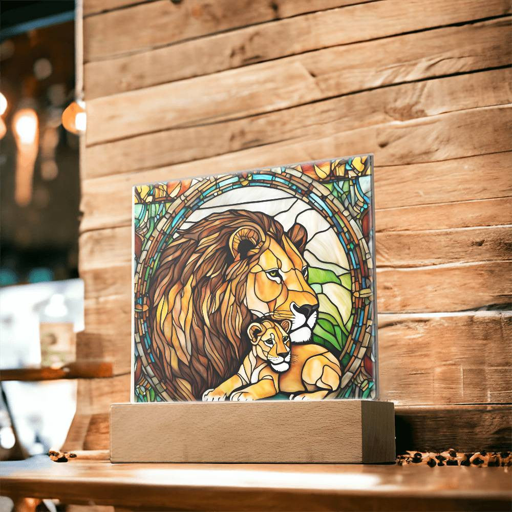 Mama Lion and Cub Acrylic Square Plaque-[Heartfelt Family Gift]