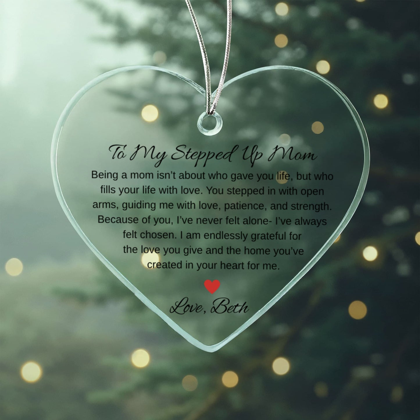 To My Stepped Up Mom Ceramic Heart Ornament