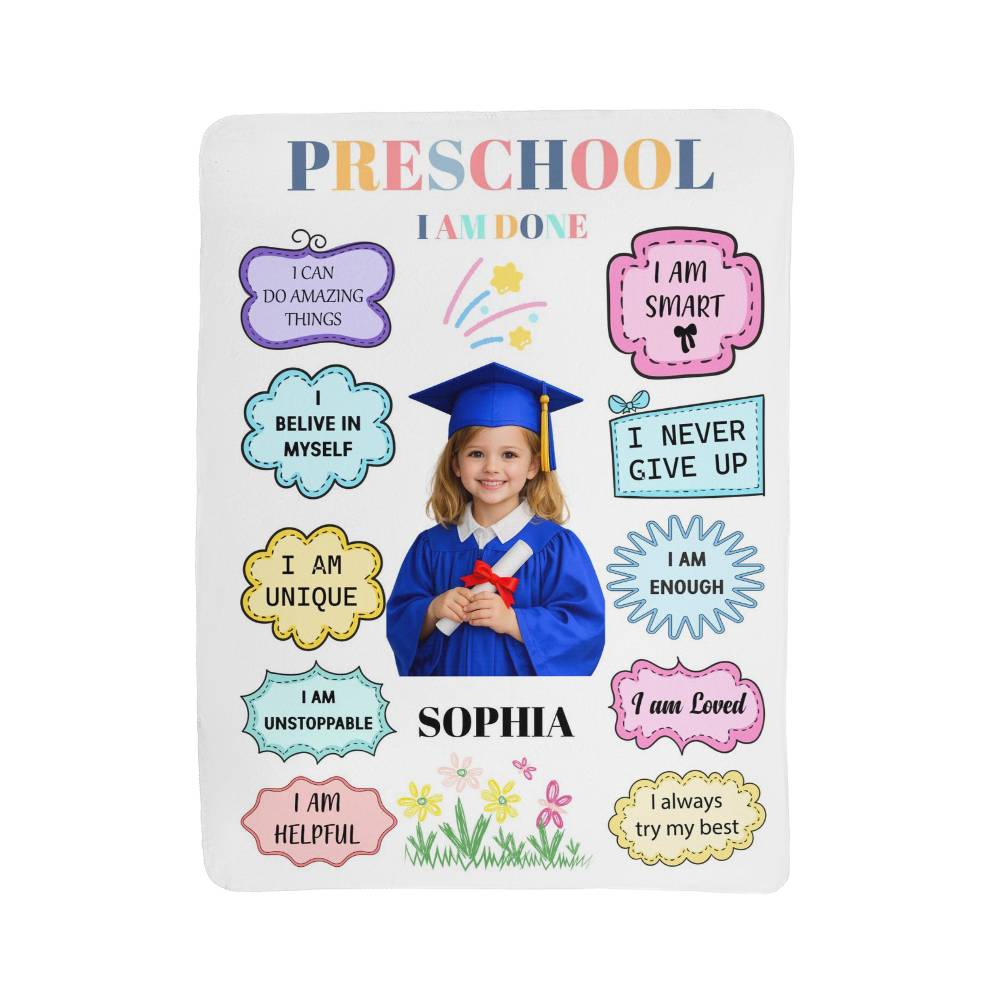Personalized Preschool Graduation Photo Affirmation Blanket
