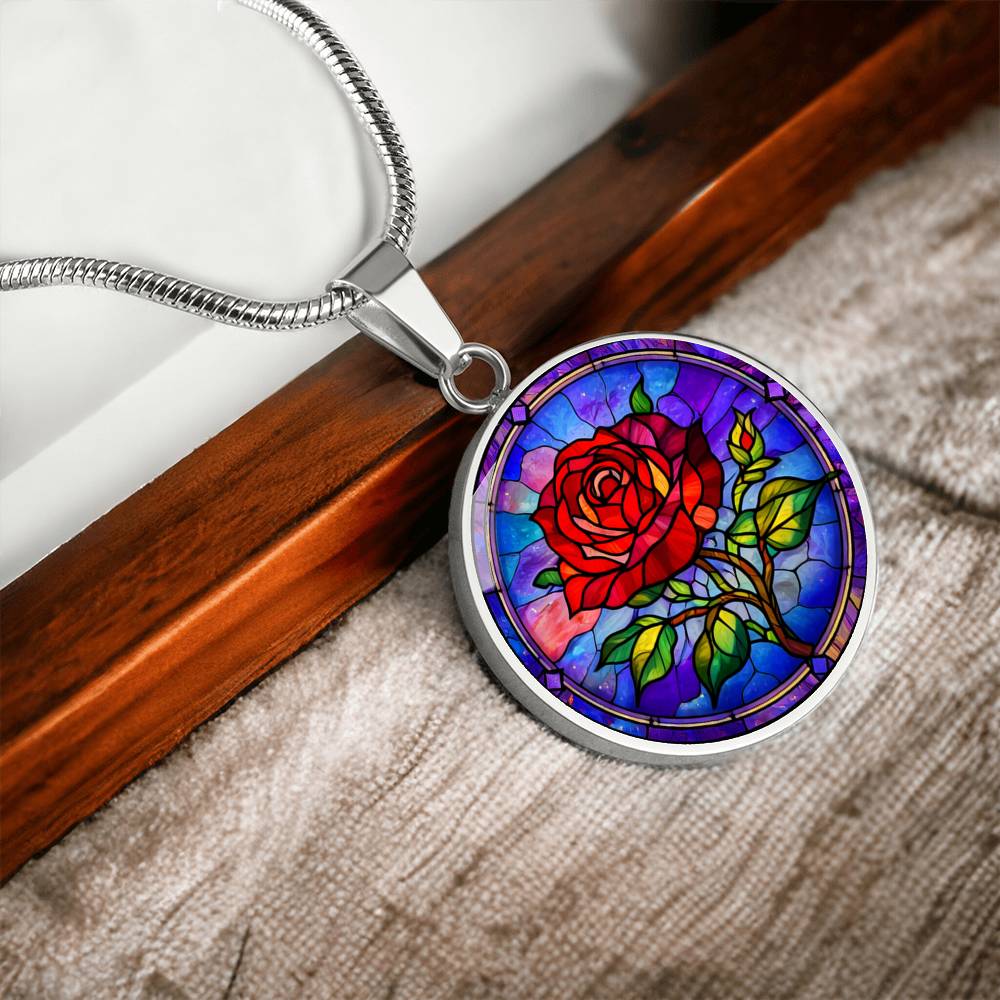 Red Rose Necklace with Engraving