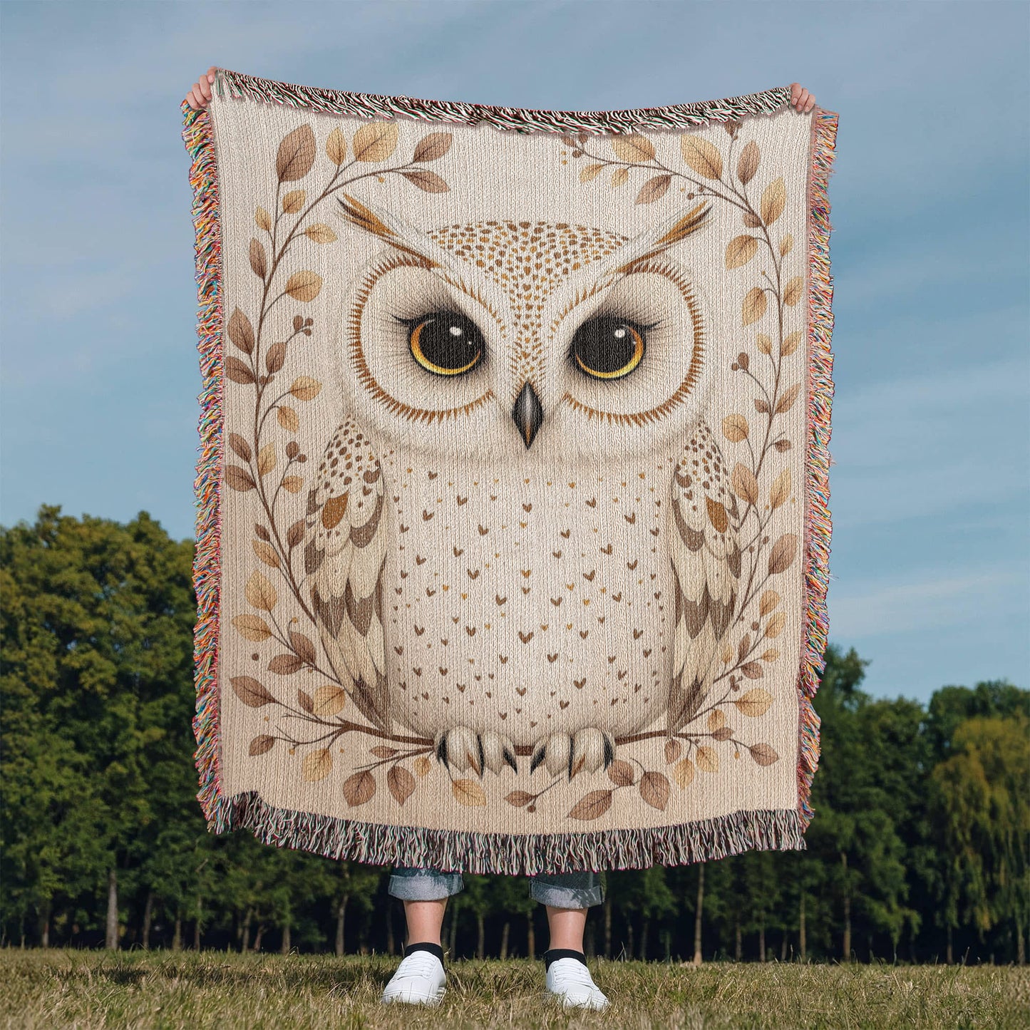 Owl Woven Cotton Throw Blanket-[Heartfelt Family Gift]