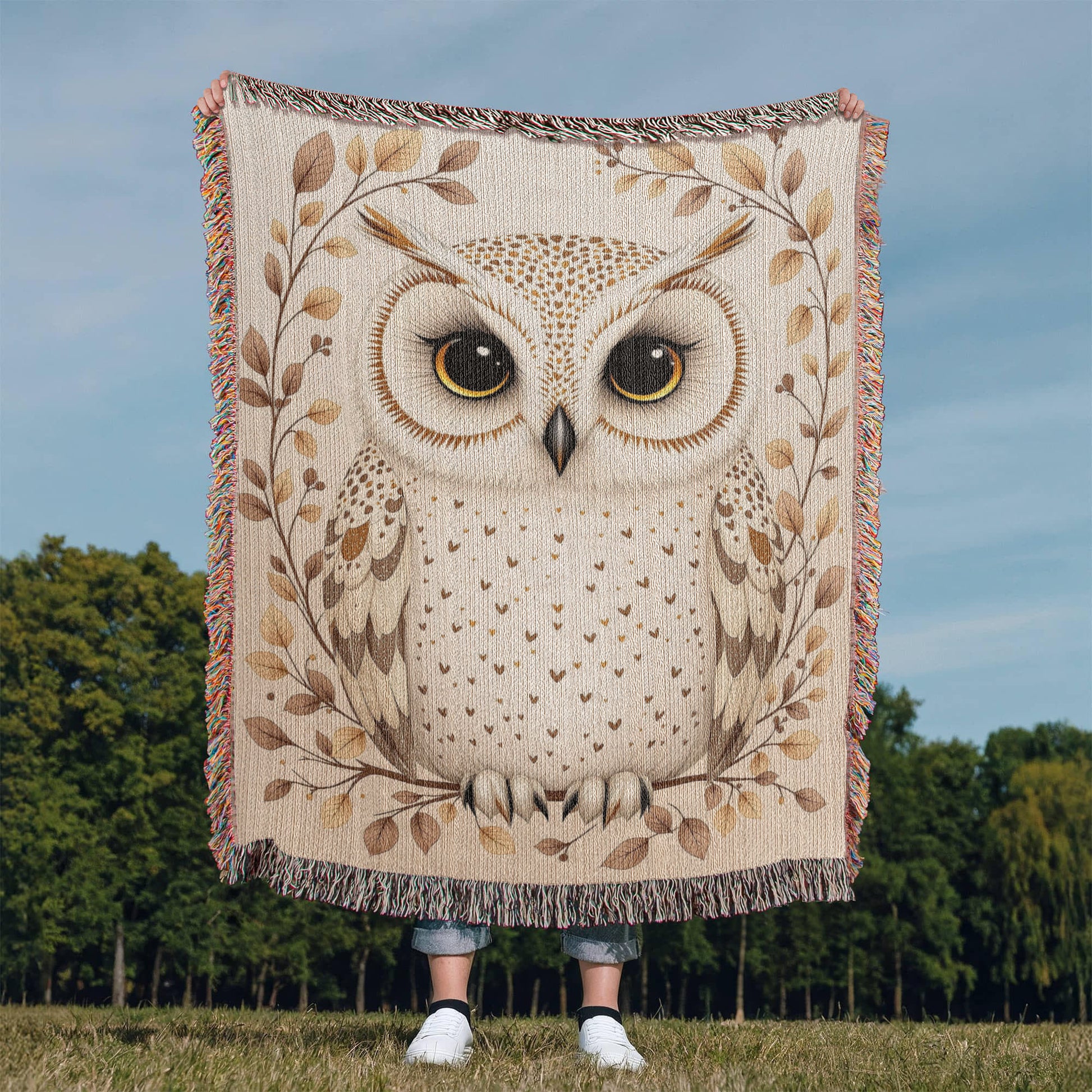 Owl Woven Cotton Throw Blanket-[Heartfelt Family Gift]