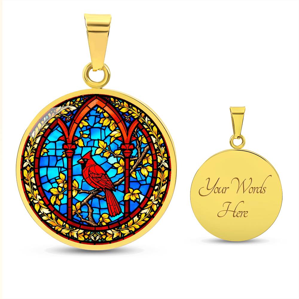 Cardinal Faux Stain Glass Pendant Necklace