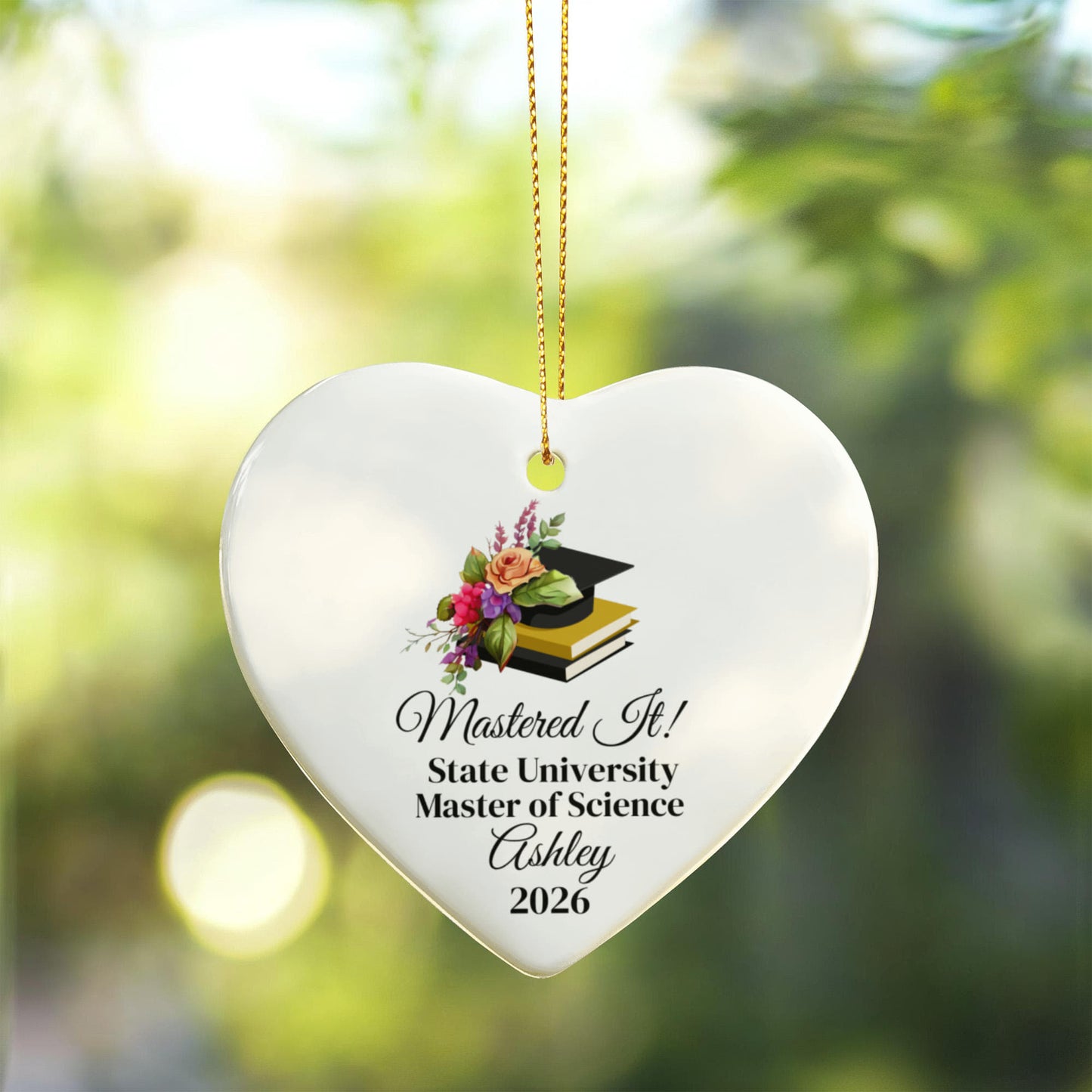Mastered It College Graduation Ceramic Heart Ornament