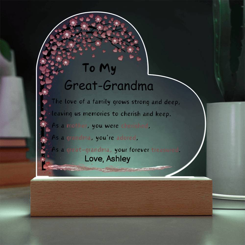 Great Grandma Acrylic Heart Plaque-[Heartfelt Family Gift]