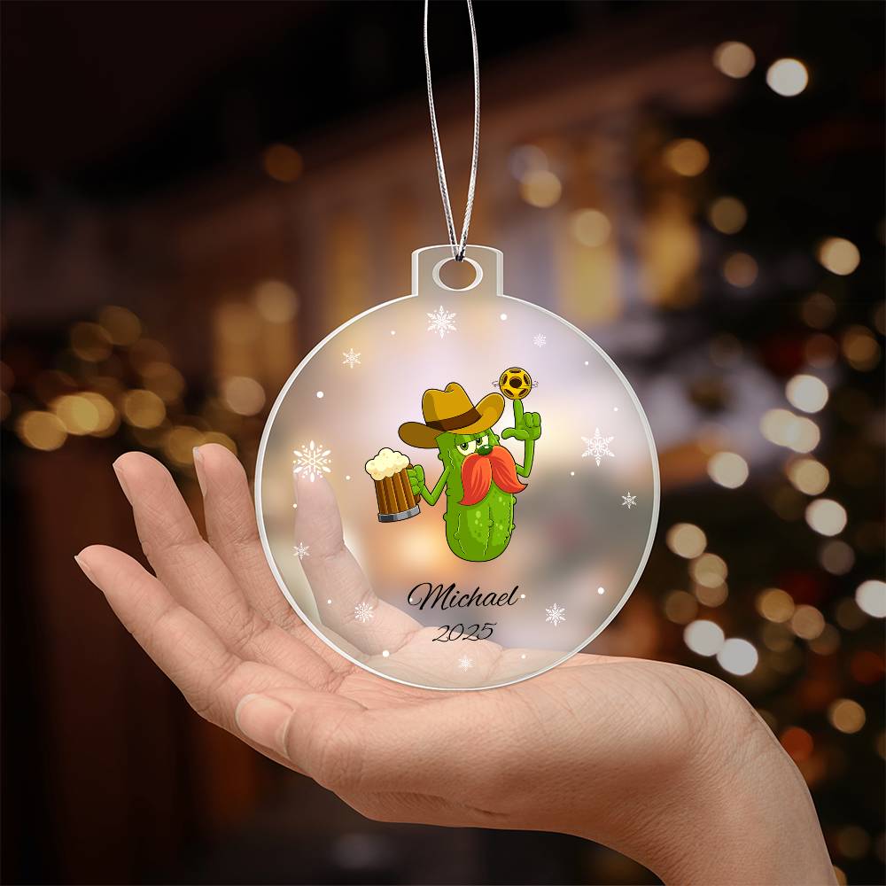 Pickleball Cowboy Beer Christmas Ornament