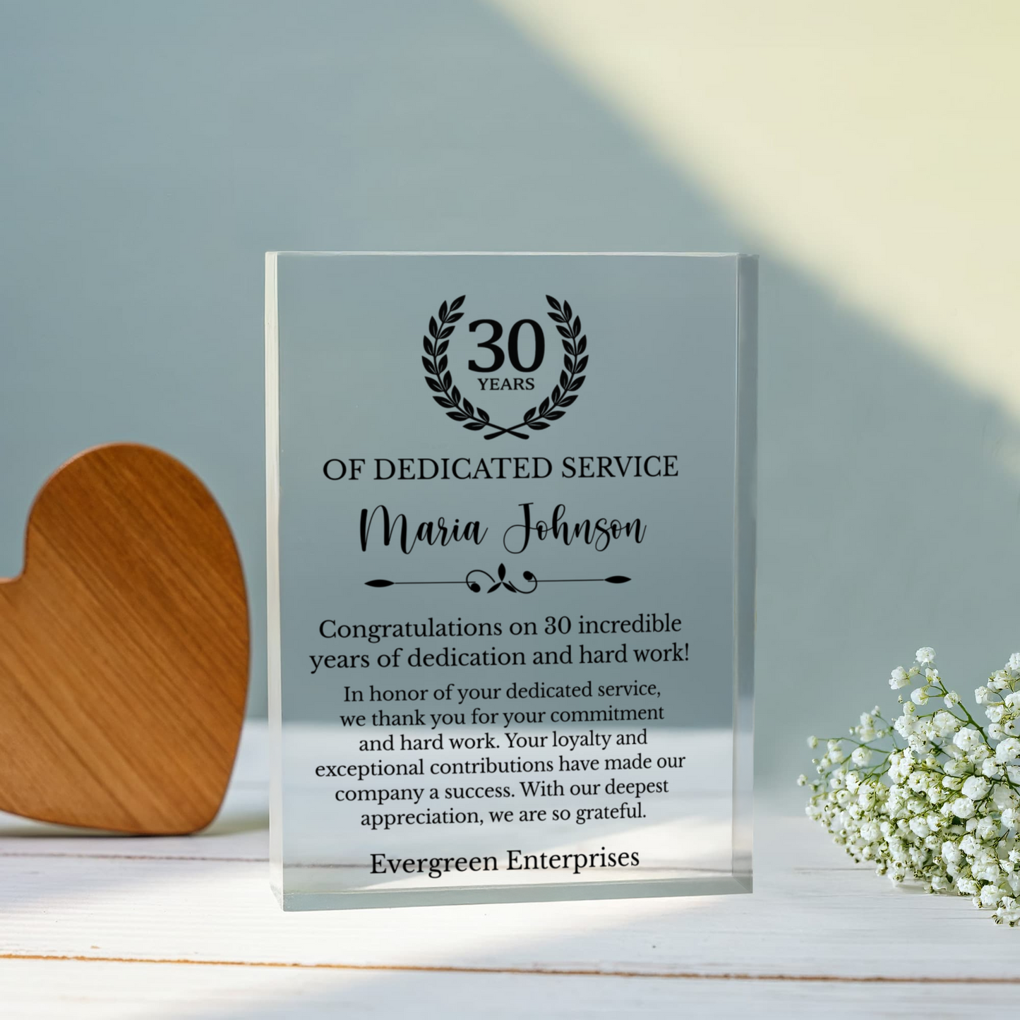 30 Year Service Award Plaque, Personalized Milestone Recognition, Office Appreciation Gift, Engraved Acrylic Keepsake, Employee Award